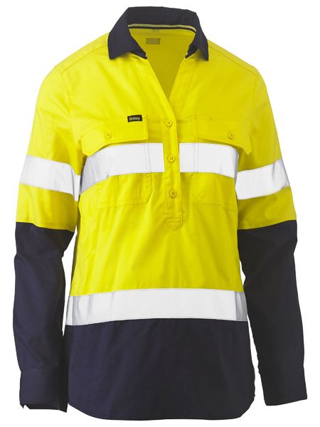 Bisley BLC6064T-Ladies TAPED HI VIS STRETCH V-NECK SHIRT - Click Image to Close