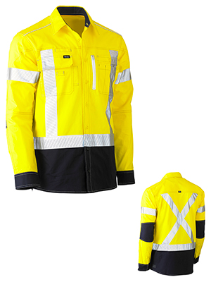 Bisley BS6177XT-Flex & Move Stretch hivi drill Utility shirt L/ - Click Image to Close