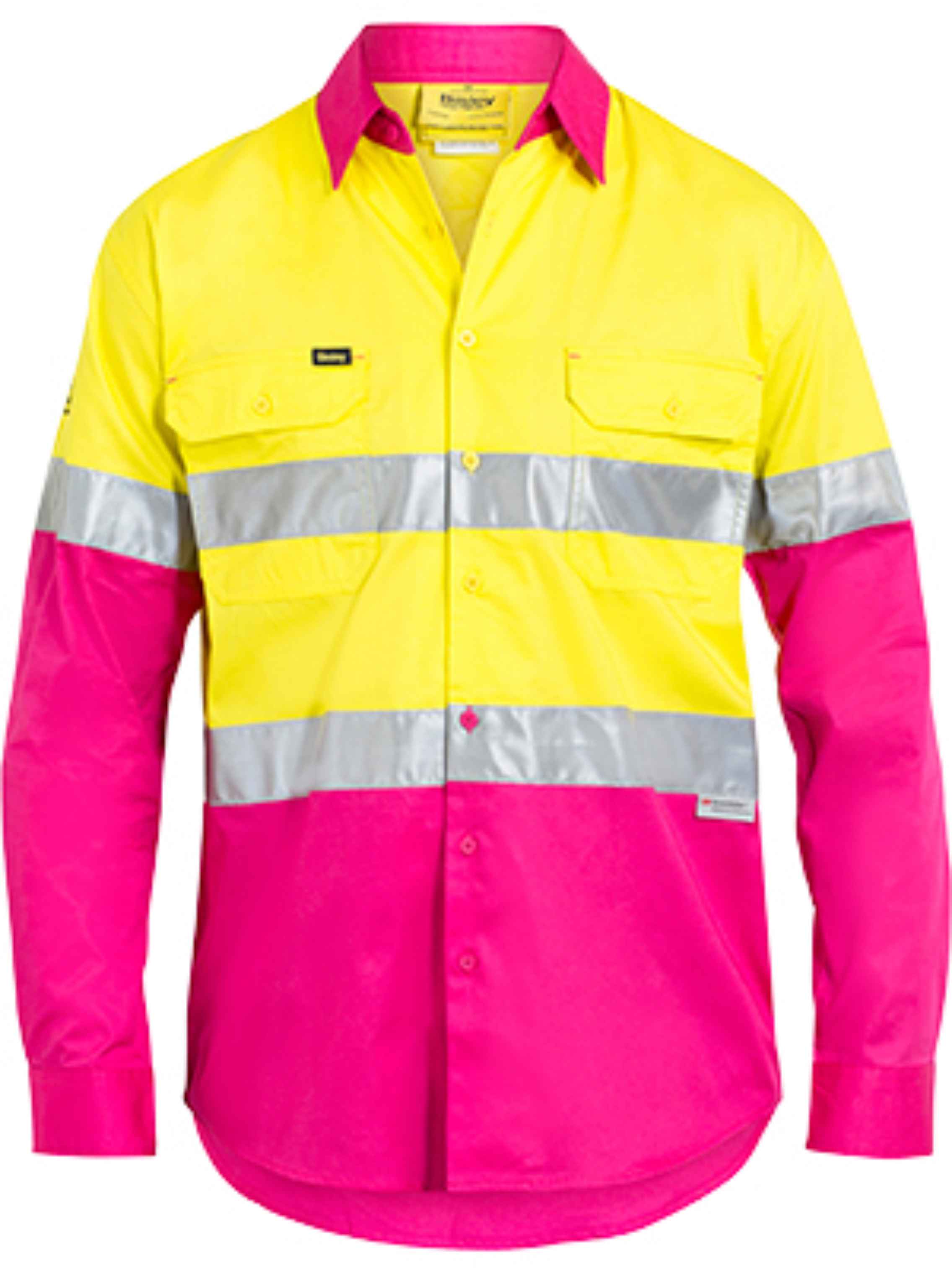 Bisley BS6696T-Hi Vis 155gsm Drill Shirt 3M Reflective Tape - Click Image to Close