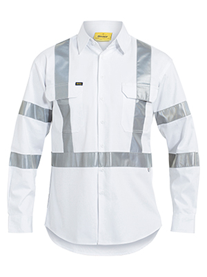 Bisley BS6807T-190gsm White Drill shirt with R/T - Click Image to Close