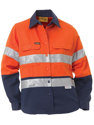 Bisley BLT6456-2 Tone Ladies Hi Vis Drill Shirt 3M Reflective Ta - Click Image to Close