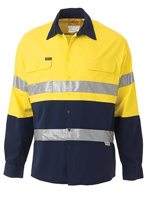 Bisley BT6456-2 Tone Hi Vis Shirt 3M Reflective Tape - Long Slee - Click Image to Close