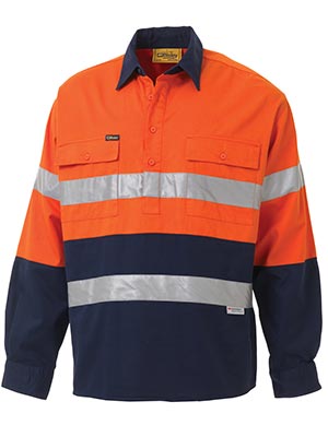 Bisley BTC6456-2 Tone Closed Front Hi Vis Drill Shirt 3M R/Tape