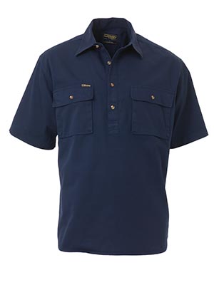 Bisley BSC1433-Closed Front Cotton Drill Shirt - Short Sleeve - Click Image to Close