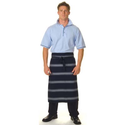 DNC 2332-210gsm Polyester Cotton Blue & White Stripe 3/4 Apron—N - Click Image to Close