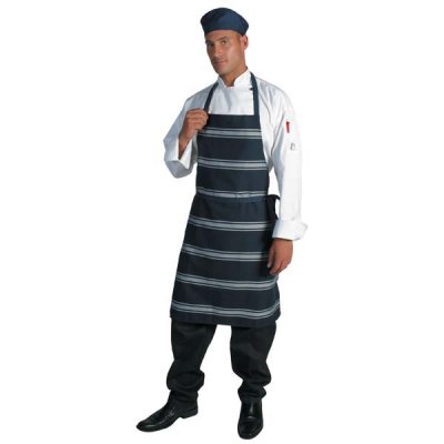 DNC 2532-210gsm Polyester Cotton Blue & White Stripe Full Bib Ap - Click Image to Close