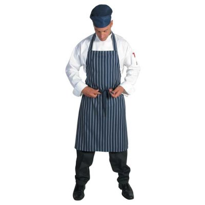 DNC 2536-210gsm Polyester Cotton Pinstripe Full Bib Apron—No Poc - Click Image to Close