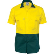 DNC 3831-190gsm HiVis Two Tone Cotton Drill Shirt, S/S - Click Image to Close