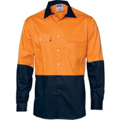 DNC 3832-190gsm HiVis Two Tone Cotton Drill Shirt, L/S - Click Image to Close