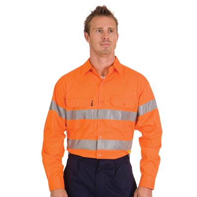 DNC 3835-190gsm HiVis Drill Shirt With Hoop Style 3M Reflective - Click Image to Close