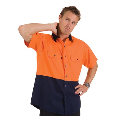 DNC 3839-155gsm HiVis Two Tone Cool-Breeze Cotton Shirt, S/S - Click Image to Close