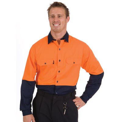 DNC 3840- 155gsm HiVis Two Tone Cool-Breeze Cotton Shirt, L/S - Click Image to Close