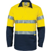DNC 3849-190gsm HiVis Two Tone Close Front Cotton Drill Shirt wi