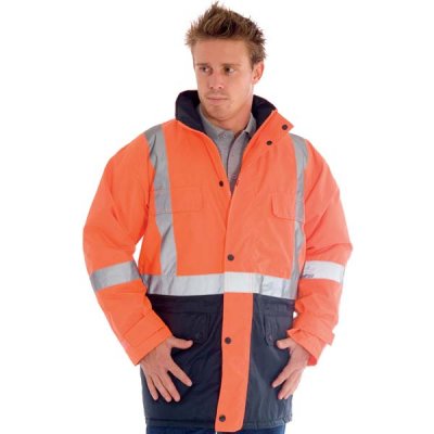 DNC 3863-300D Polyester/PU HiVis Two Tone Long Quilted Jacket wi - Click Image to Close