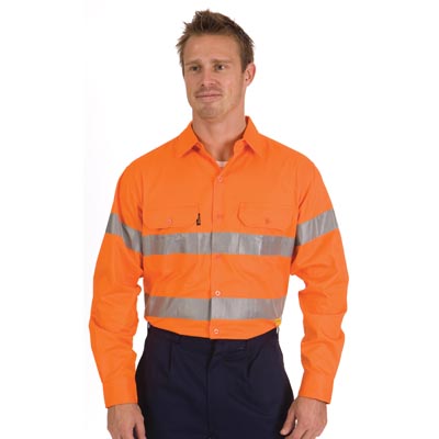 DNC 3885-155gsm HiVis Cool-Breeze Cotton Shirt with 3M8910 R/Tap - Click Image to Close