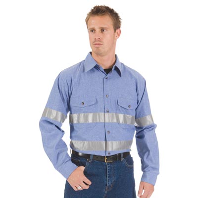 DNC 3889-155gsm HiVis Chambray Shirt with Generic R/Tape, L/S - Click Image to Close