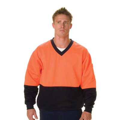 DNC 3922-300gsm HiVis Two Tone Cotton Fleecy Sweat V-Neck Shirt - Click Image to Close