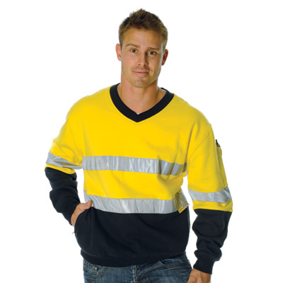 DNC 3924-300gsm HiVis Two Tone Cotton Fleecy Sweat Shirt V-Neck - Click Image to Close