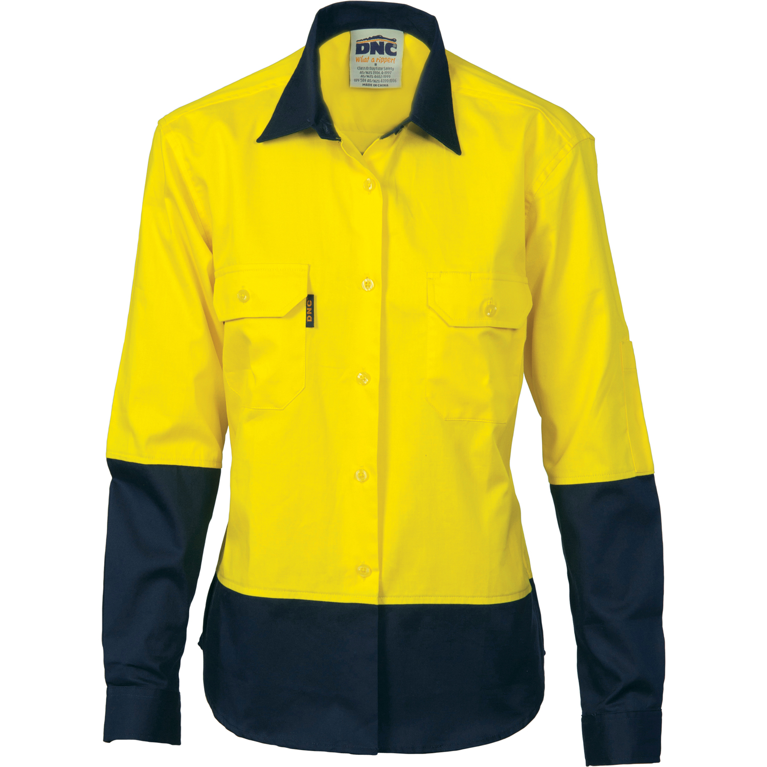 DNC 3932-190gsm Ladies HiVis Two Tone Cotton Drill Shirt, L/S - Click Image to Close