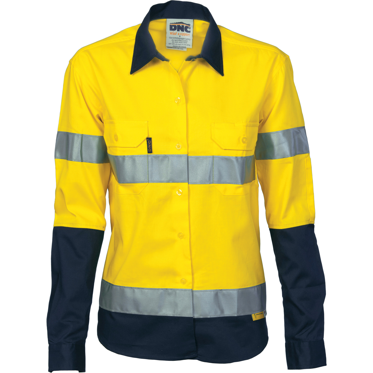 DNC 3936-190gsm Ladies HiVis Two Tone Cotton Drill Shirt with 3M - Click Image to Close