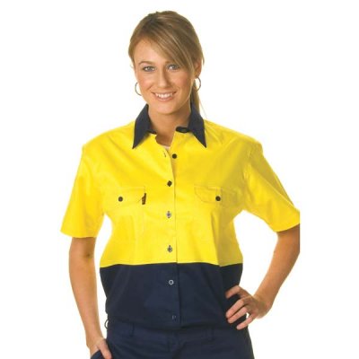 DNC 3939-155gsm Ladies HiVis Two Tone Cool-Breeze Cotton Drill S - Click Image to Close