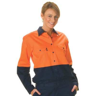 DNC 3940-155gsm Ladies HiVis Two Tone Cool-Breeze Cotton Drill S - Click Image to Close