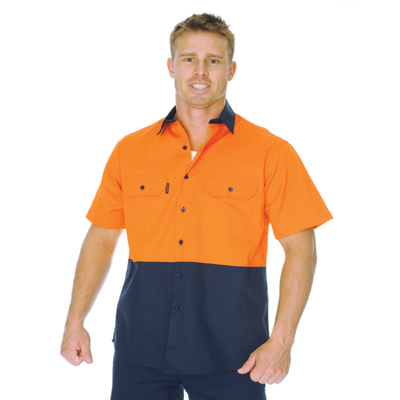 DNC 3980-190gsm HiVis 2 Tone 190gsm Cotton Drill Vented Shirt, - Click Image to Close