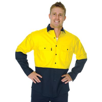 DNC 3981-190gsm HiVis 2 Tone 190gsm Cotton Drill Vented Shirt,