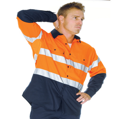 DNC 3982-190gsm HiVis 2 Tone 190gsm Cotton Drill Vented Shirt wi