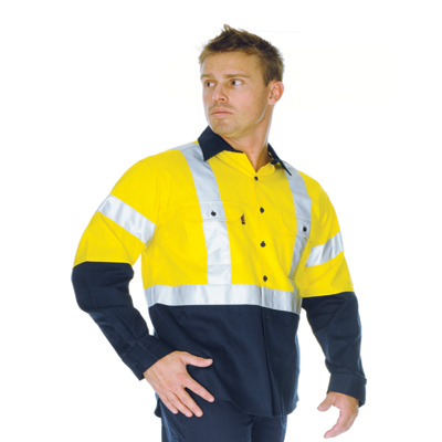 DNC 3983-190gsm HiVis 2 Tone 190gsm Cotton Drill Vented Shirt w