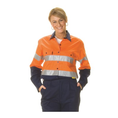 DNC 3986-155gsm Ladies HiVis Two Tone Cool-Breeze Cotton Drill S - Click Image to Close