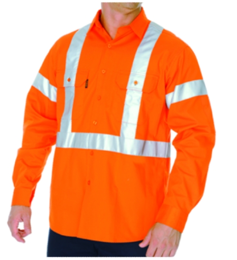 DNC 3989-190gsm HiVis Cotton Drill Vented Shirt with Cross Back - Click Image to Close