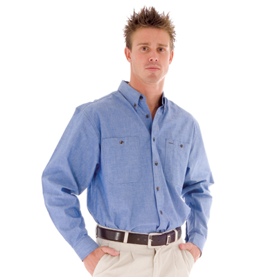 DNC 4102-155gsm Cotton Chambray Shirt, Twin Pocket, L/S - Click Image to Close