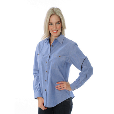 DNC 4106-155gsm Ladies Cotton Chambray Shirt, L/S - Click Image to Close