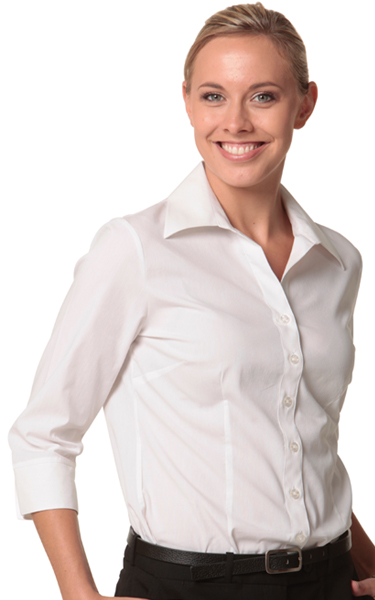 BENCHMARK M8020Q-WOMENS COTTON/POLY STRETCH 3/4 SLEEVE SHIRT - Click Image to Close