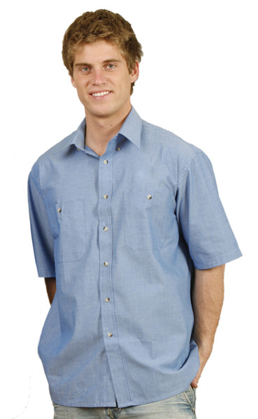 WinningSpirit BS03S-Men’s Wrinkle Free Short Sleeve Chambray Shi - Click Image to Close