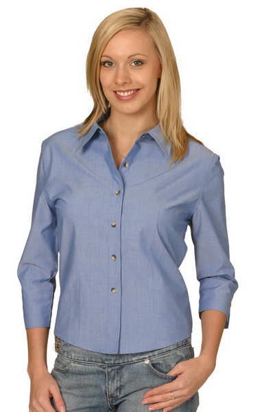 WinningSpirit BS04-Ladies’ Wrinkle Free 3/4 Sleeve Chambray Shir