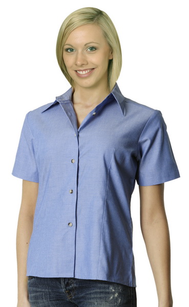 WinningSpirit BS05-Ladies’ Wrinkle Free Short Sleeve Chambray Sh - Click Image to Close