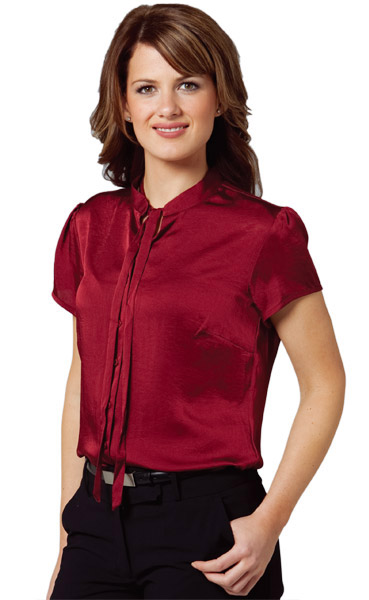 BENCHMARK M8810-Women’s Tie Neck Blouse 100% Polyester Wash