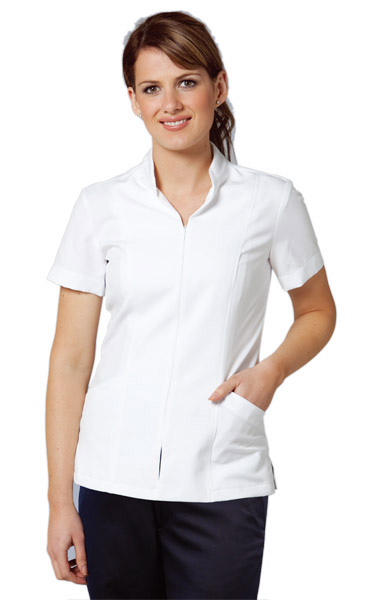 BENCHMARK M8636-Women’s Zip Front Short Sleeve Tunic 100% - Click Image to Close