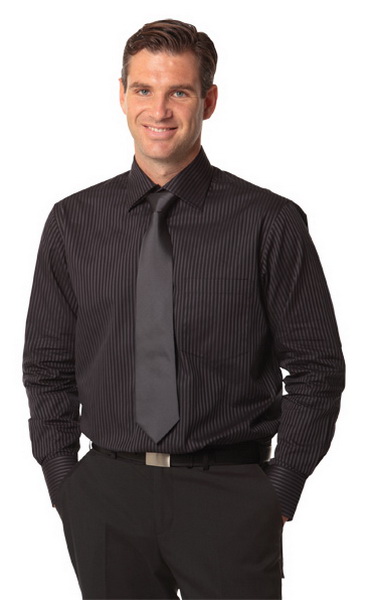 BENCHMARK M7132-Men’s Dobby Stripe Long Sleeve Shirt 100% S