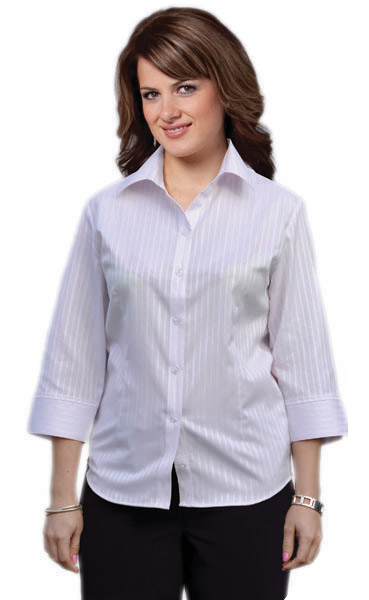 BENCHMARK M8103-Women’s Self Stripe 3/4 Sleeve Shirt Self S