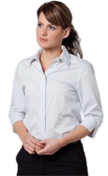 BENCHMARK M8213-Women’s Fine Stripe 3/4 Sleeve Shirt 60% Co