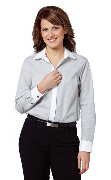 BENCHMARK M8262-Women’s Tic Stripe Long Sleeve Shirt 60% Co
