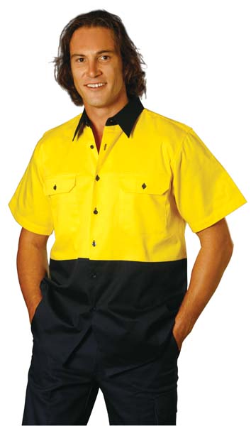 WinningSpirit SWDSS-Hi-Vis Cotton Drill Shirt with Short Sleeve - Click Image to Close