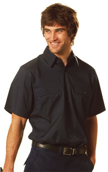 WinningSpirit WT03-Cotton Drill Short Sleeve Work Shirt - Click Image to Close