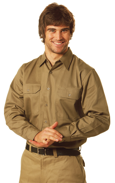 WinningSpirit WT04-Cotton Drill Long Sleeve Work Shirt