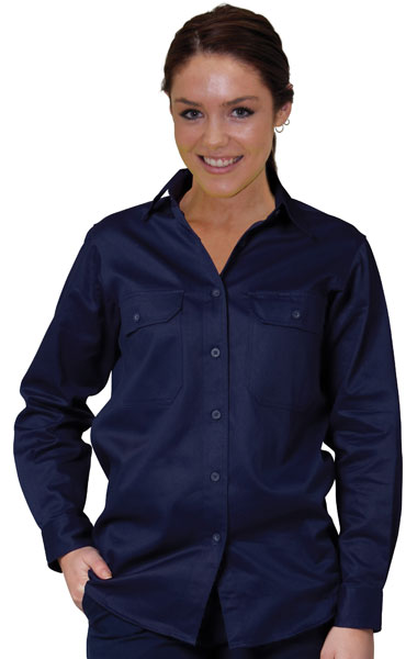 WinningSpirit WT08-Ladies’ Cotton Drill Work Shirt - Click Image to Close